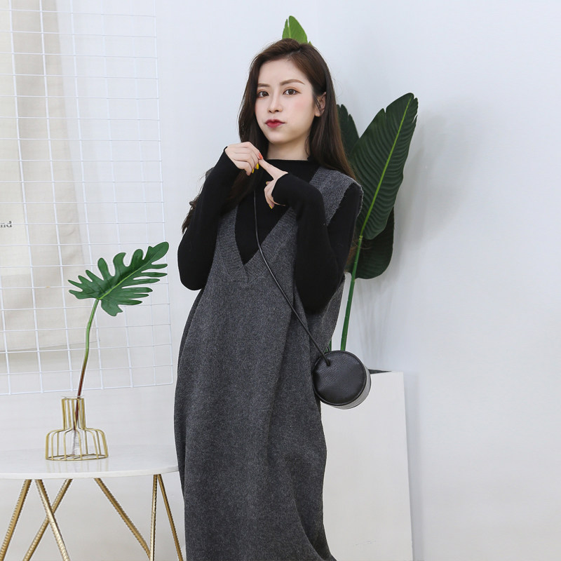 봄 한국 스타일 출산 착용 투피스 스웨터 정장 드레스 유행 엄마 패션 조끼 슬리밍 여성용 바닥 셔츠