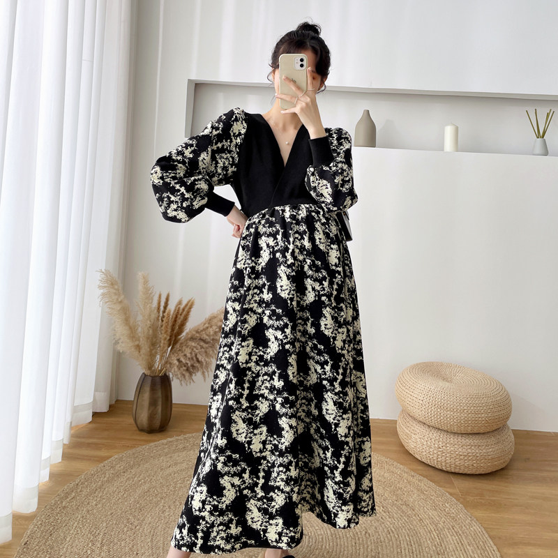 SPRING AND AUTUMN CLOTHES NEW PLUS-SIZE MATERNITY CLOTHES SLIM MIDI DRESSES FOREIGN PUFFY SKIRTS INTERNET CELEBRITY SPLICED SKIRTS
