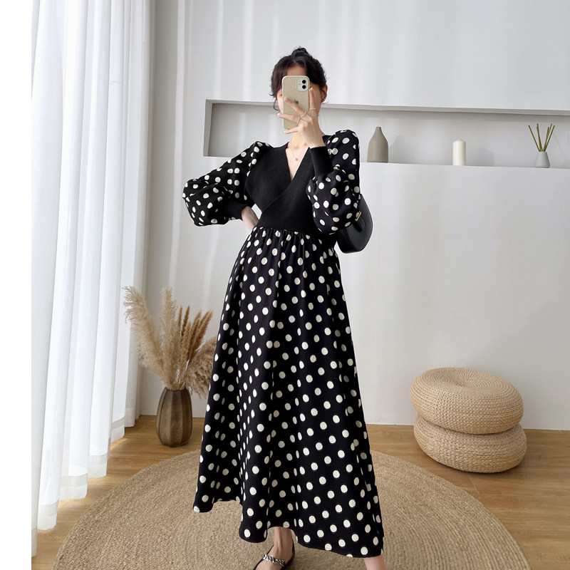 SPRING AND AUTUMN CLOTHES NEW PLUS-SIZE MATERNITY CLOTHES SLIM MIDI DRESSES FOREIGN PUFFY SKIRTS INTERNET CELEBRITY SPLICED SKIRTS