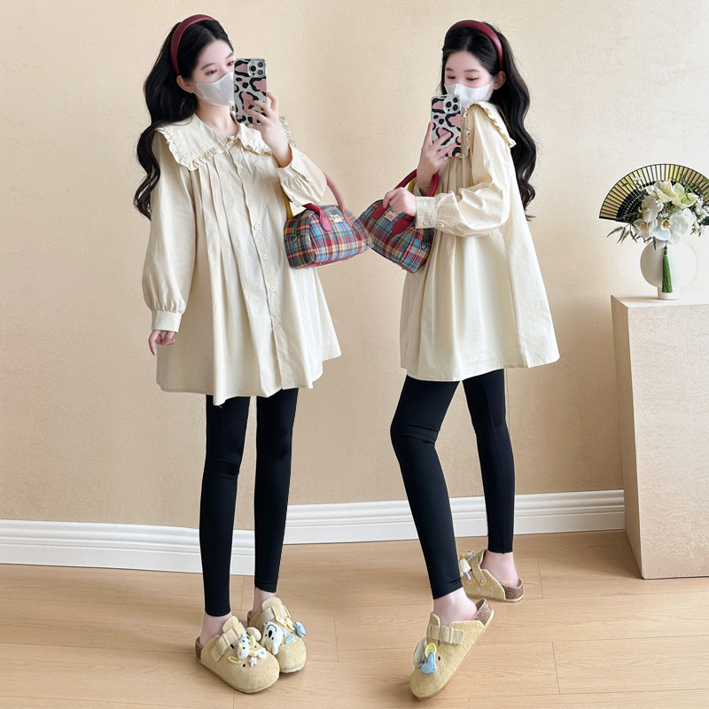 SPRING AND AUTUMN CLOTHES MATERNITY CLOTHES LOOSE DOLL COLLAR DRESSES FOREIGN SHIRTS INTERNET CELEBRITY SHIRTS SUITS SMALL BLOUSES WOMEN