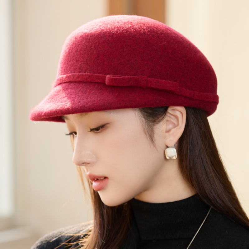 秋冬季羊毛呢盆帽女士时尚优雅小礼帽复古名媛风中青年保暖渔夫帽