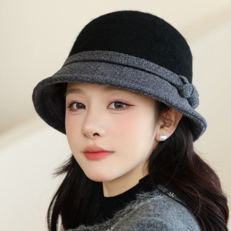 新款中老年人保暖加绒羊毛呢盆帽