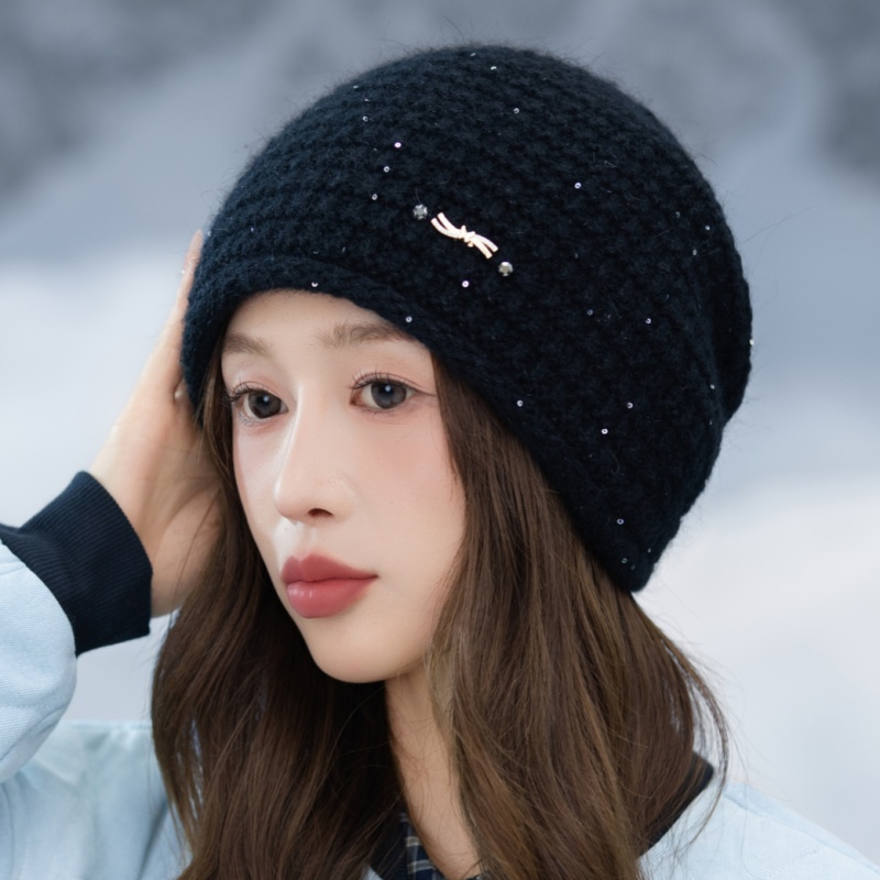 韩版时尚堆堆帽子女秋冬季兔毛针织毛线帽加厚保暖冷帽套头包头帽