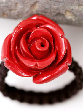 红玫瑰花戒指百搭女士指环