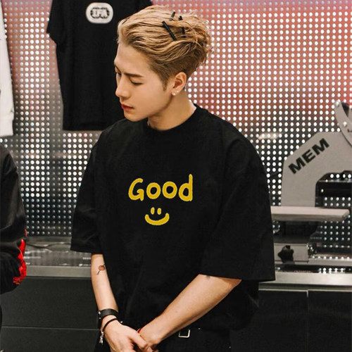 王嘉尔同款Drew bieber good笑脸小众设计感短袖夏季男士情侣T恤