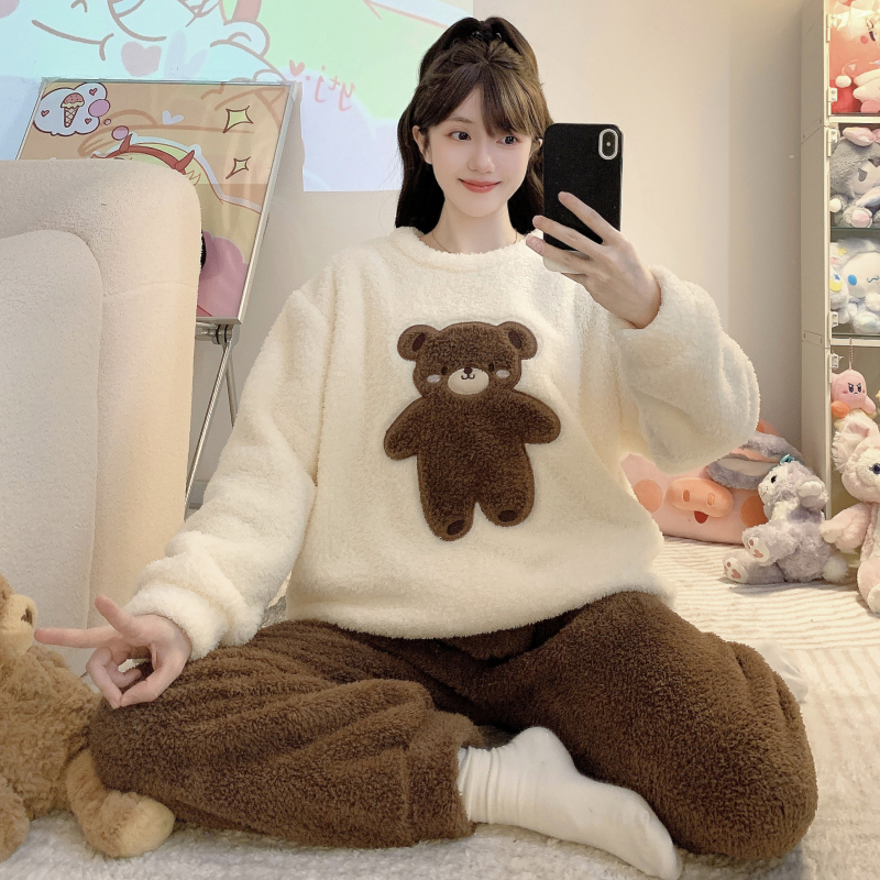 半边绒睡衣女冬季加厚2025新款今年流行爆款大码胖MM可外穿家居服