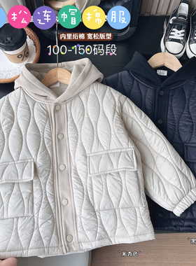儿童秋冬款棉服中大童连帽休闲宽松棉衣外套男童棉袄100-150码段