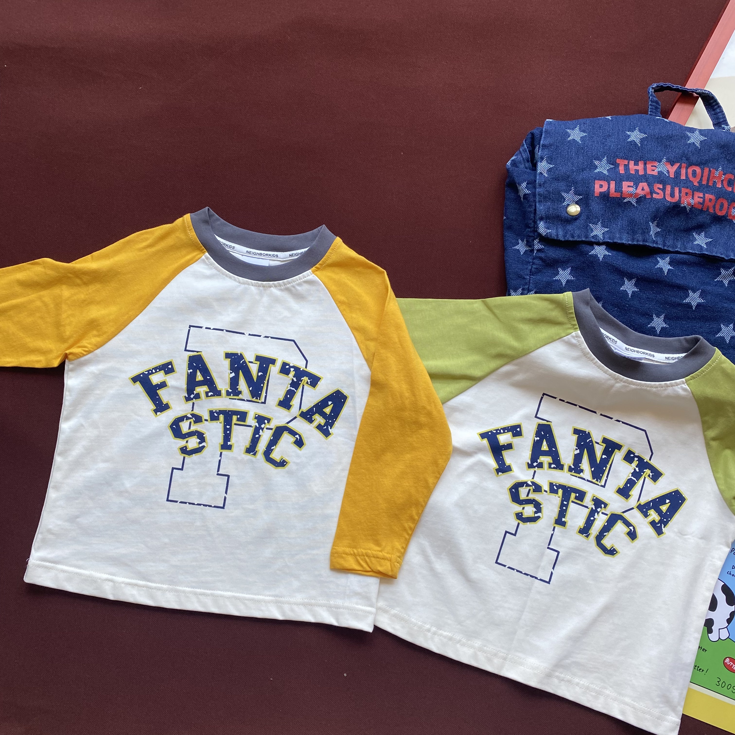 儿童长袖T恤春秋款中大童插肩袖上衣纯棉长袖T恤 字母100-160码