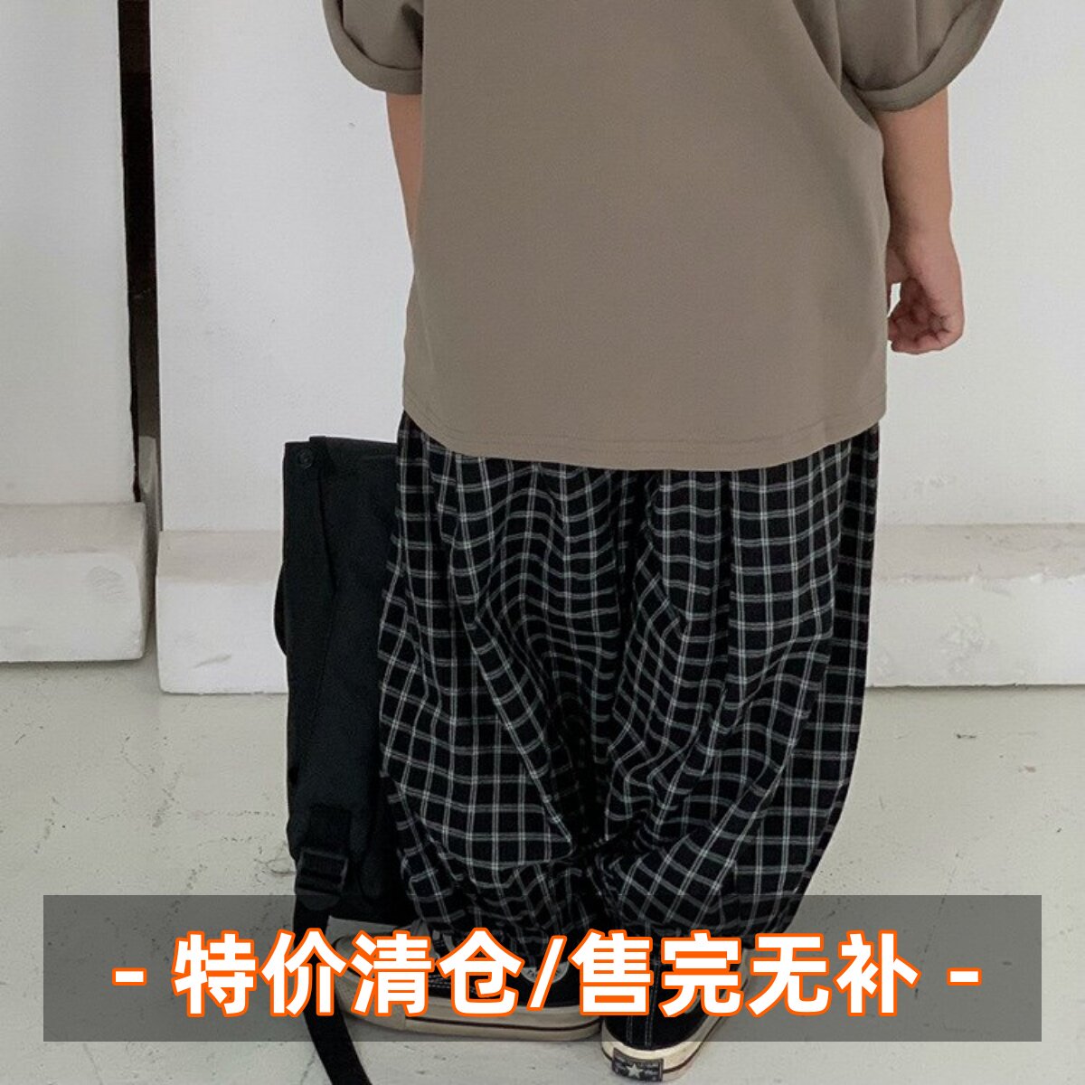 夏季棉质防蚊裤 薄款格子夏季长裤 纯棉灯笼裤