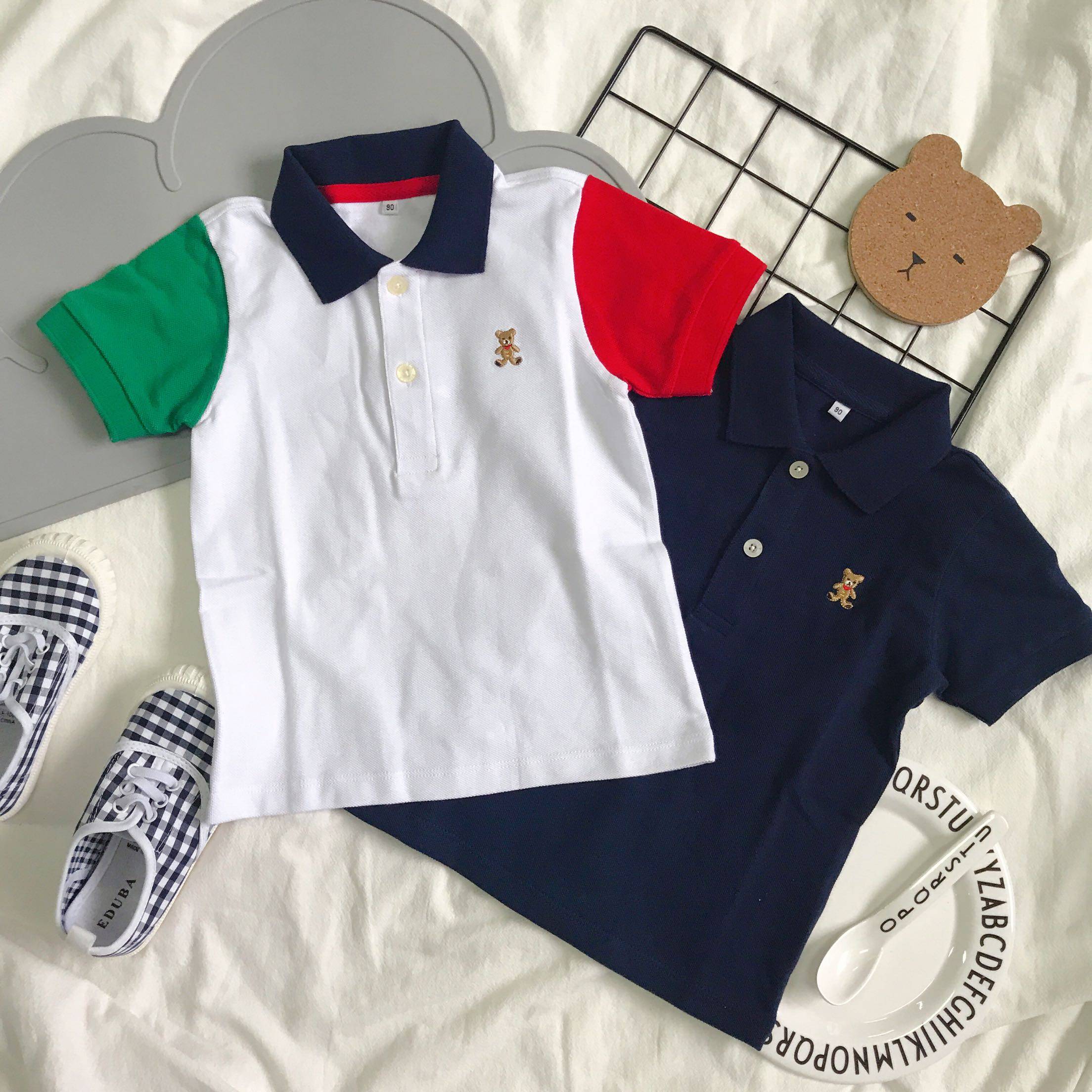 男童polot恤夏装儿童翻领短袖t恤刺绣小金熊polo衫纯棉网眼棉