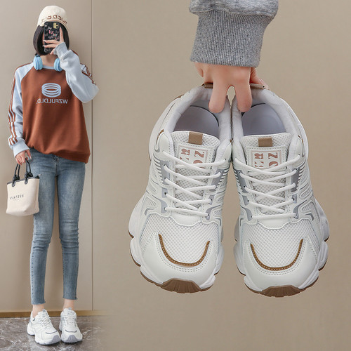厚底运动鞋女春秋2026新款韩版百搭透气网面防滑增高休闲跑步鞋子