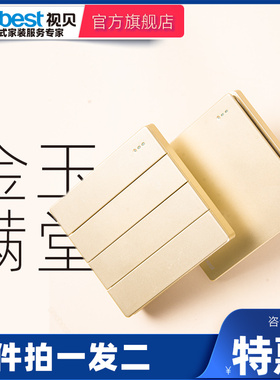 视贝官方旗舰店开关插座面板香槟金色墙壁一开五孔带钢架16a空调