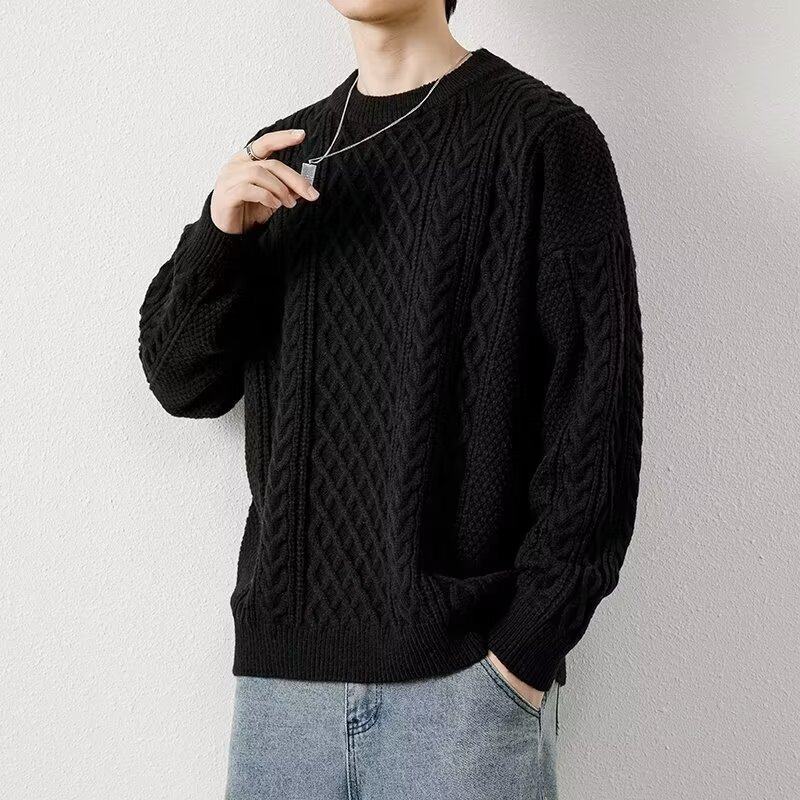 春秋纯色韩版复古麻花纹针织衫