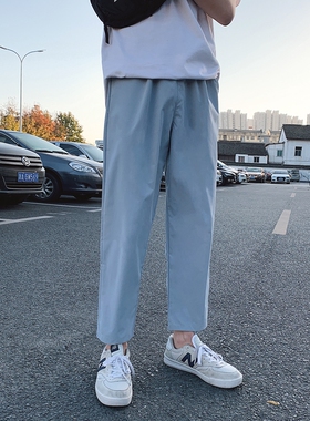 ins裤子男夏季薄款韩版潮流宽松直筒九分裤休闲百搭bf阔腿9分裤潮