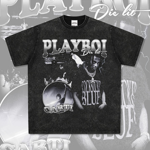 Playboi carti印花短袖T恤hiphop欧美嘻哈重磅纯棉圆领连帽卫衣