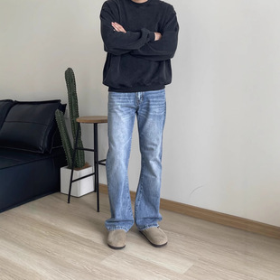 男女 微喇cleanfit牛仔裤 美式 复古浅蓝水洗做旧vintage风格