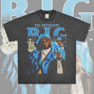 跨境美式 T恤高街潮牌百搭重磅圆领连帽卫衣 复古嘻哈BIG印花短袖