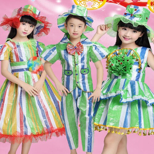 儿童走秀环保表演服亲子装diy