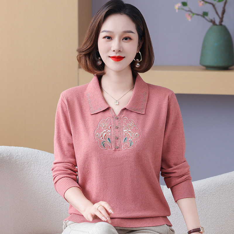 聚酯纤维翻领中老年妈妈装图片