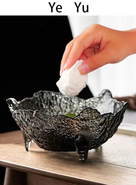 灰色锤纹不规则桌面垃圾桶纸篓客厅茶几玻璃家用餐桌上收纳桶台面