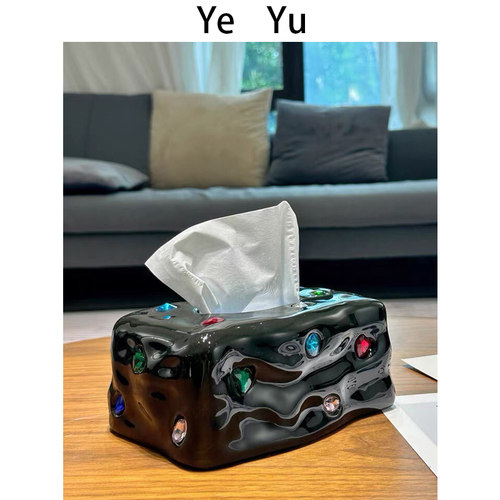 网红创意陶瓷纸巾盒客厅家用茶几纸抽盒桌面抽纸盒感陶瓷宝石纸巾