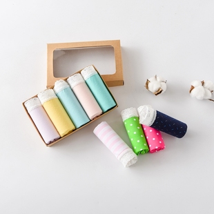 源头工厂包邮5条礼盒装 纯棉蕾丝边精致女士内裤 简约甜美三角裤