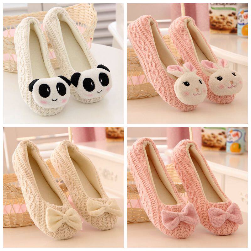 可爱开司米毛线蝴蝶结棉孕妇鞋 软底春秋冬款月子鞋 居家孕妇鞋