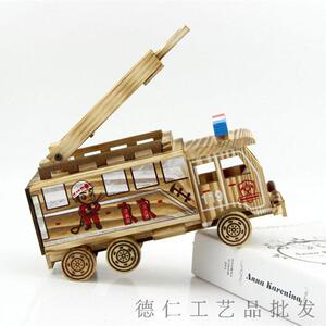 木制消防车玩具模型工艺品礼品仿真模型成品家居酒店装饰摆设混批
