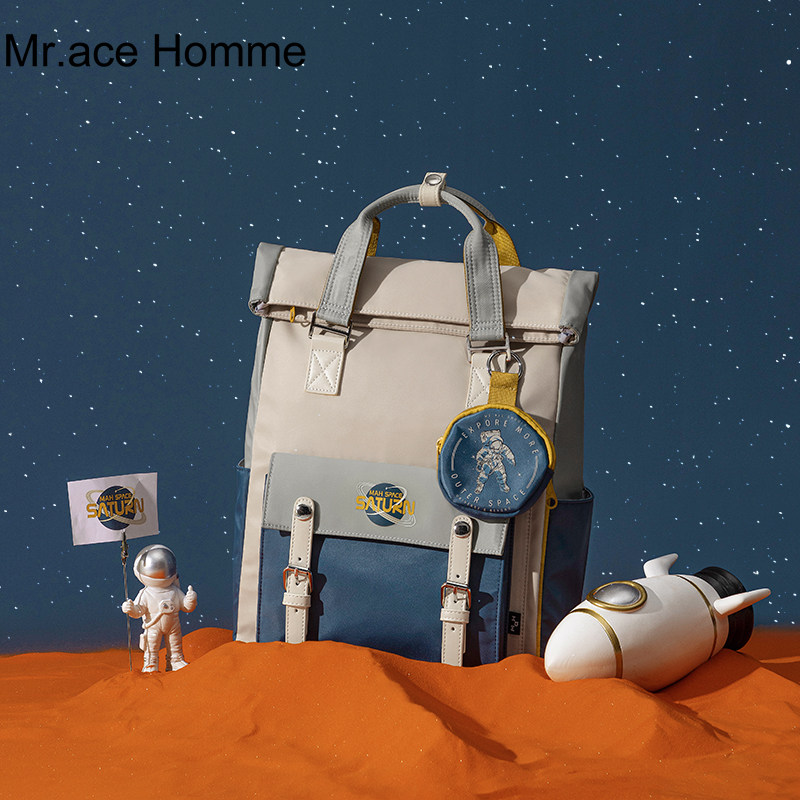 mrace星球系列 双肩包女大学生休闲百搭电脑包工装风背包书包男潮