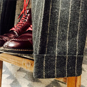 加大码 男混搭怀旧欧美咔叽西裤 复古羊毛呢条纹直筒裤 秋冬英伦式