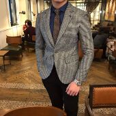 复古修身 春秋款 羊毛西服男外套千鸟格西服大码 商务加厚休闲西服