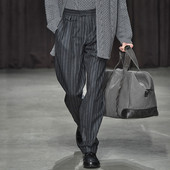 呢子休闲裤 男士 男裤 加肥加大码 男 秋冬复古宽松直筒条纹羊毛呢西裤