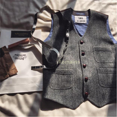 坎肩男装 冬款 欧美咔叽马甲人字纹粗花呢工装 马甲复古绅士英伦马甲