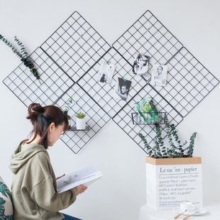 ins铁艺网格幼儿园装 饰照片墙夹子房间卧室宿舍置物架创意背景墙