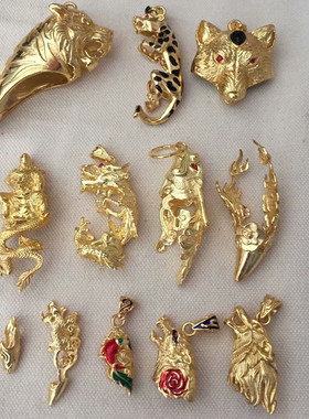 越轩银匠银镀金狼牙包银镶嵌男士