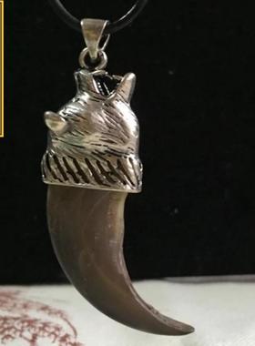 925银小熊头獠牙爪套吊坠不掉色