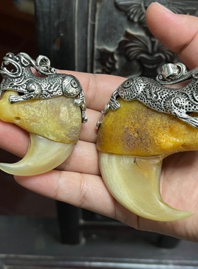 新貔貅铜镀银吊坠爪子套托包银镶嵌银复古文玩配饰