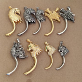 藏饰铜镀银熊爪子套镶嵌复古男士 鹰头包银勾子套小熊吊坠牙套托