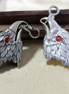 s925银鹰头套包银镶嵌个性复古鹰头男士吊坠套老鹰银饰爪子套配件