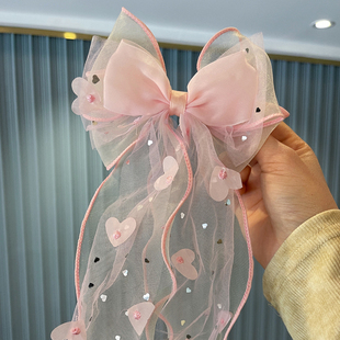 韩国网纱蝴蝶结发饰儿童编发夹公主发卡女孩超仙马尾飘带头饰顶夹