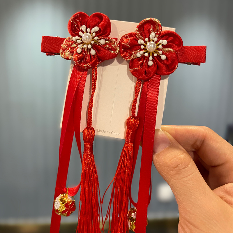 新年红色儿童发夹国风汉服配饰