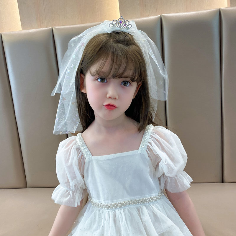 韩国儿童发饰蝴蝶结发夹公主皇冠头饰可爱女宝宝生日拍照花童头纱