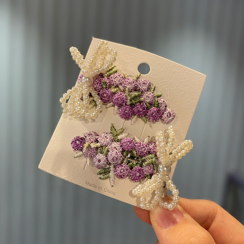 女童韩版珍珠蝴蝶结刺绣发饰