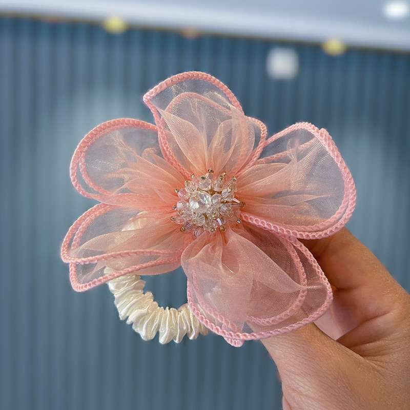 韩国镶钻花朵儿童高弹力大肠发圈皮筋头饰小女孩超仙头绳公主发饰