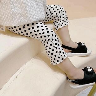 洋气韩版 子小童喇叭裤 女宝宝七分裤 儿童冰丝薄款 女童夏装 休闲裤 裤