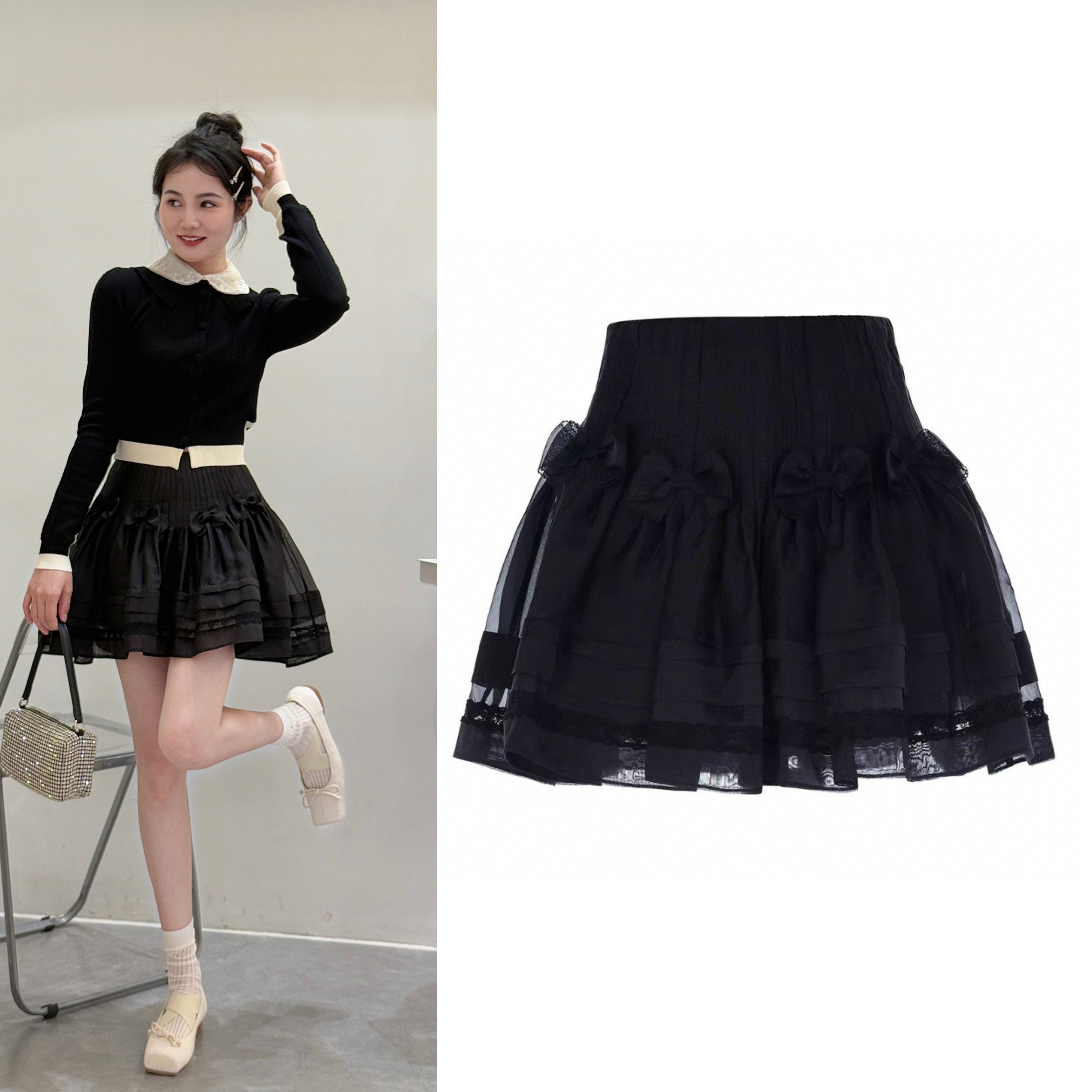 2025早秋新款复古miu系千金风蝴蝶结蓬蓬短裙甜美百搭防走光蛋糕