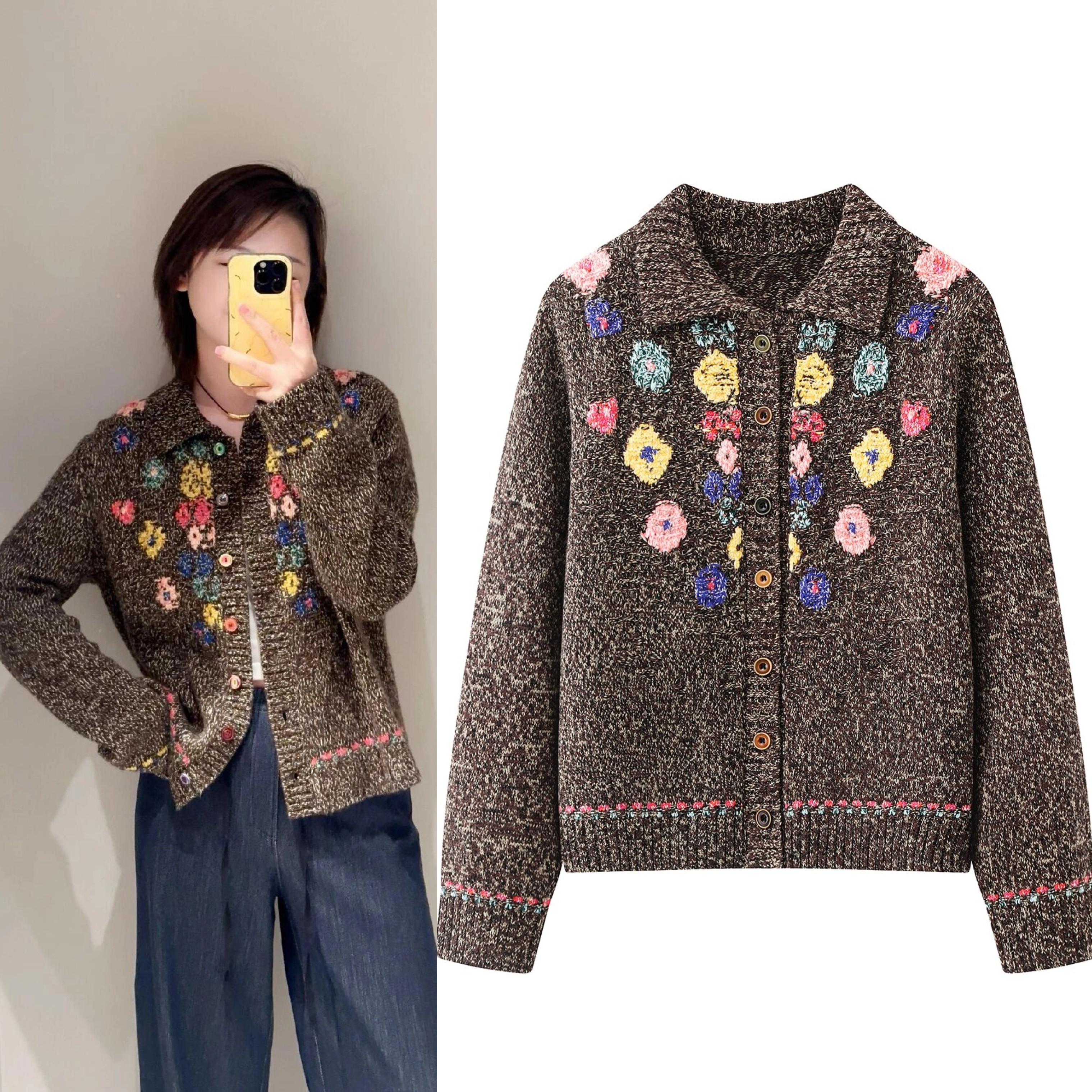 2026早春新款复古奶奶风重工钩花刺绣花朵圆领针织开衫女毛衣外套,女装/女士精品,毛针织衫,淘宝优惠券,粉丝福利购,淘宝优惠卷