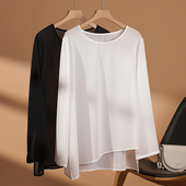 t恤宽松开叉外搭空调防晒罩衫 雪纺夏高货轻薄微透圆领衬衫 女长袖