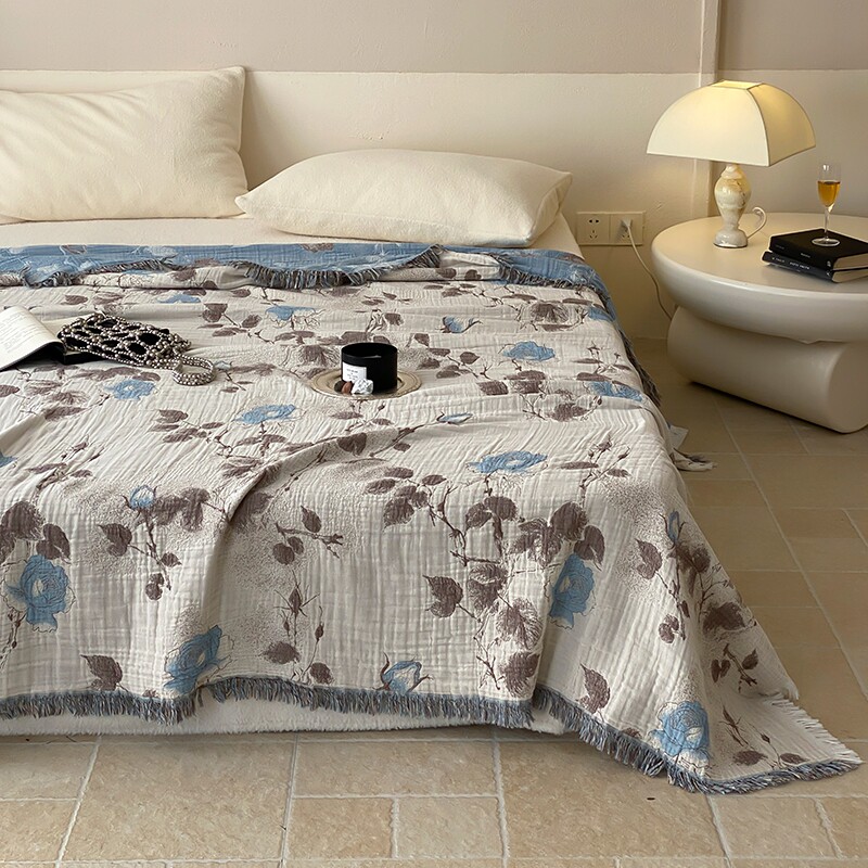 法式复古风民宿全棉四层纱布毯子流苏款纯棉沙发盖毯单人夏凉被