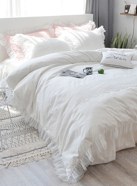 ins公主风纯棉被套单件200x230荷叶花边被罩白色韩式三件套可定制